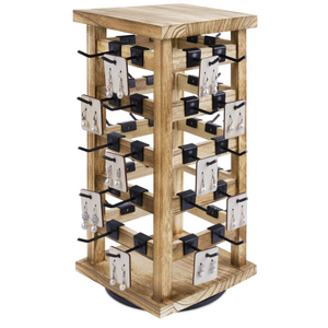 Natural Wood Rotating Jewelry Storage Display with 42 Hooks Wooden Hanging Accessories Tower