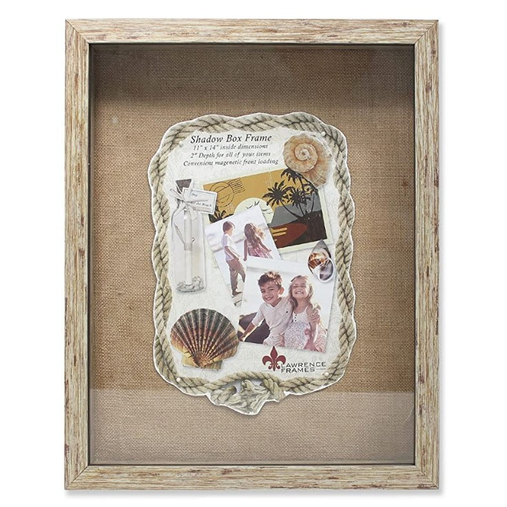 Wholesale Wooden Picture Frame, Weathered Front Hinged Shadow Box Frame with Burlap Display Board