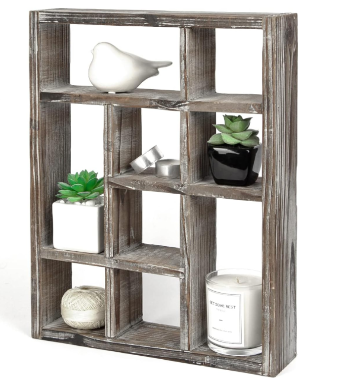 Rustic Multi-Slot wooden Shelf Cube Display 9 Compartment Shadow Box Wall mountable Shelf for Collection Square rack