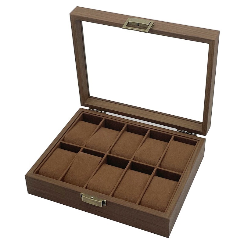 Wholesale black walnut wood 10 watch storage collection display box 10 watch boxes for storage and gifts