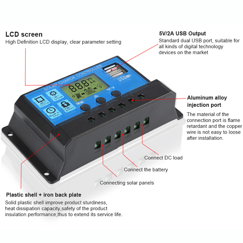 Fangpusun 10A 15A 20A 30A Pwm Solar Charge Controller For 12v 24v Solar Battery Bank System