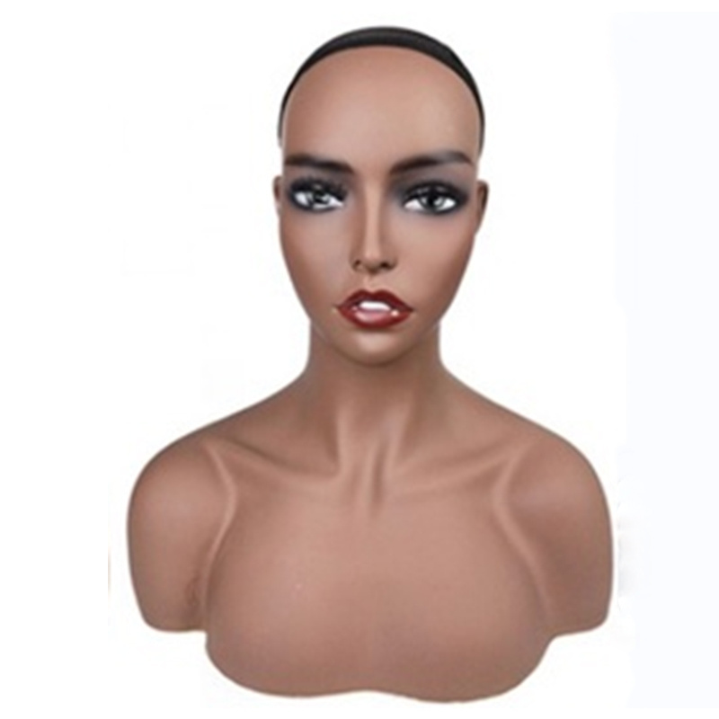 Dark Skin Brown Mannequin Head for Wig Display Training Mannequin Head Realistic Mannequins Female Head with Shoulders Busts