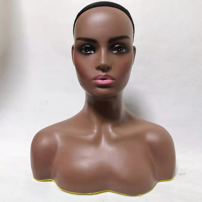 Dark Skin Brown Mannequin Head for Wig Display Training Mannequin Head Realistic Mannequins Female Head with Shoulders Busts