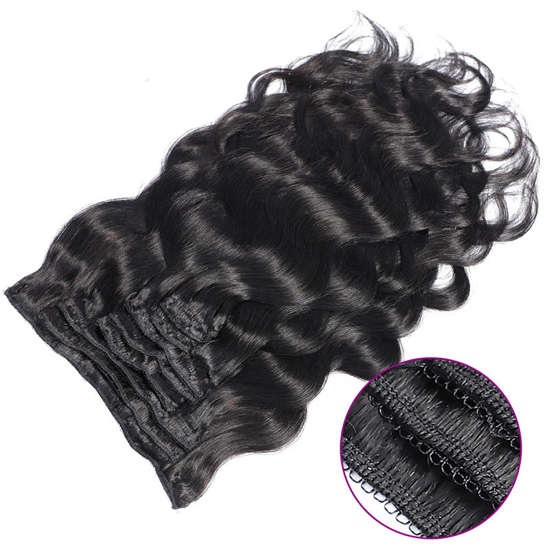 Wholesale Invisible Seamless Clip in Hair Extensions 100% Human Hair 8Pc/Set Cambodian Cuticle Aligned Curly Drawstring Ponytail