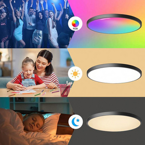 32w indoor ceiling light living room luxury rgb backlights ultra thin smart wifi tuya remote led surface mounted ceiling lights