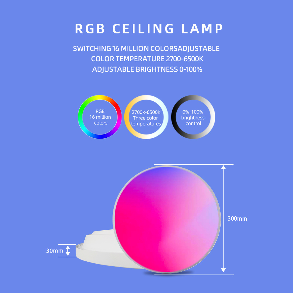 Smart home house room round alexa mobile phone dimming music rgb tuya wifi smart led ceiling light living room RGB ceiling light