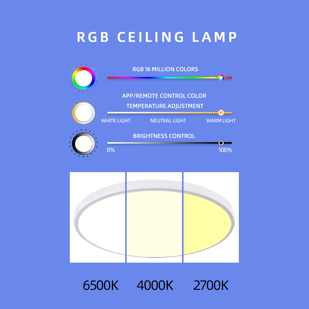 Smart home house room round alexa mobile phone dimming music rgb tuya wifi smart led ceiling light living room RGB ceiling light