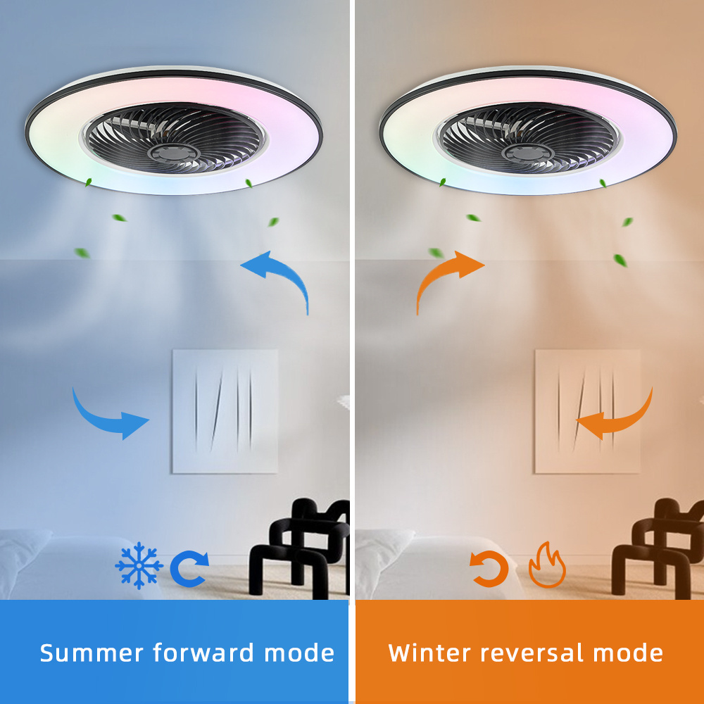 Round intelligent remote control ceiling fan with light remote control smart ceiling fan with lighting RGB led ceiling fan light