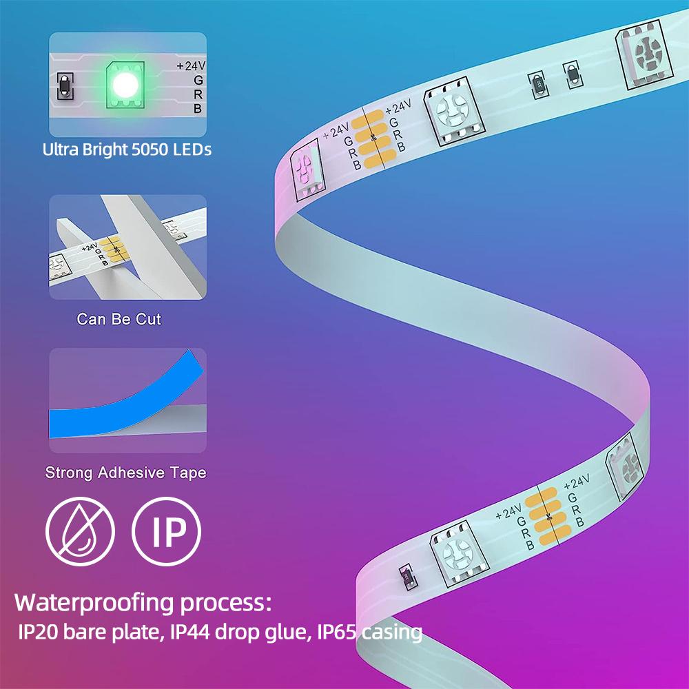 Smart cell phone app control led strip SMD RGB Colorful Flexible LED Light Tape Ribbon APP Waterproof TV Background Lighting