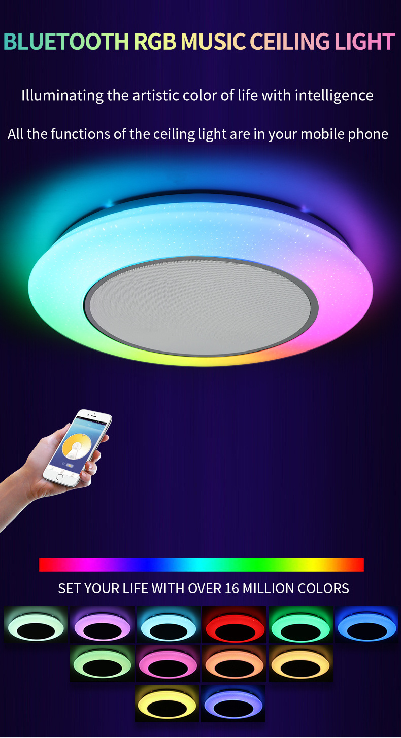 Smart Music Speaker light With remote Control Lamp 24W 36W 48W RGB Party LED Ceiling Light bluetooth ceiling light Multi colors