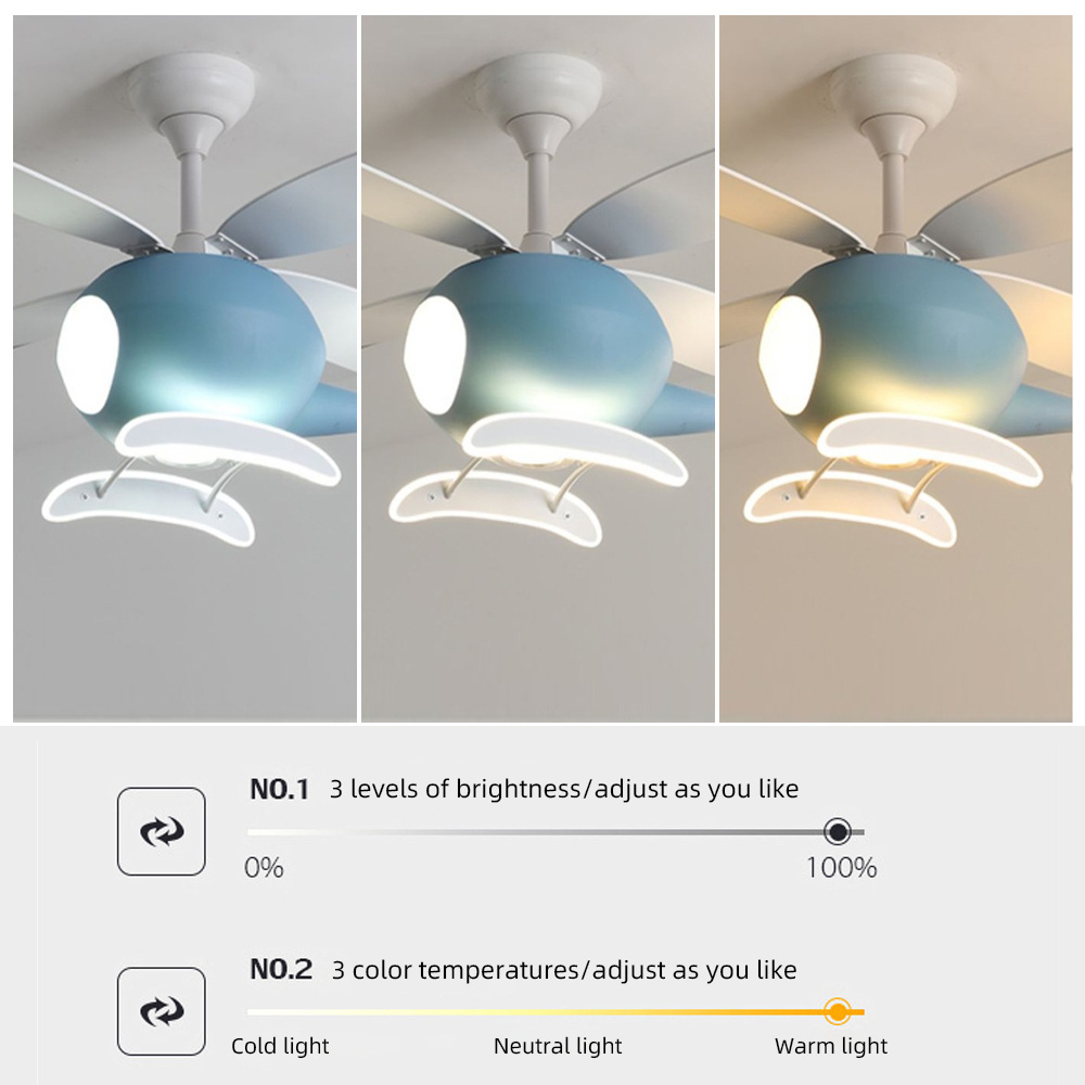 Children'S Chandelier Ceiling Fan Backlighting Helicopter Modern Aircraft Ceiling Fan With Led Light Bedroom Led Ceiling Fans