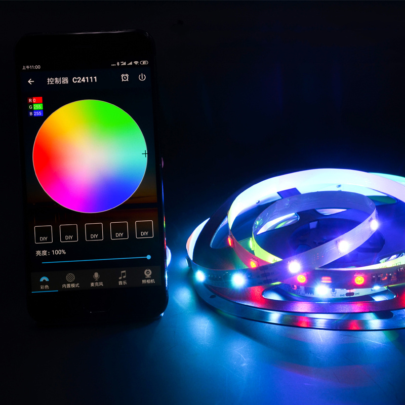 Smart cell phone app control led strip SMD RGB Colorful Flexible LED Light Tape Ribbon APP Waterproof TV Background Lighting