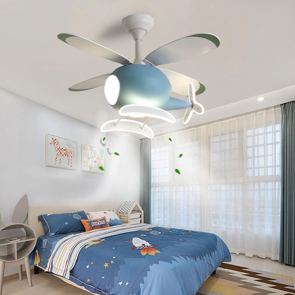 Children'S Chandelier Ceiling Fan Backlighting Helicopter Modern Aircraft Ceiling Fan With Led Light Bedroom Led Ceiling Fans