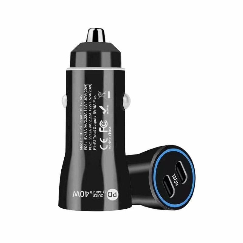 Multi Portable Phone Car Charger 40W 2 Port PD Qc3.0 Mobile 2 In 1 Dual Fast Charging Car Charger For Car