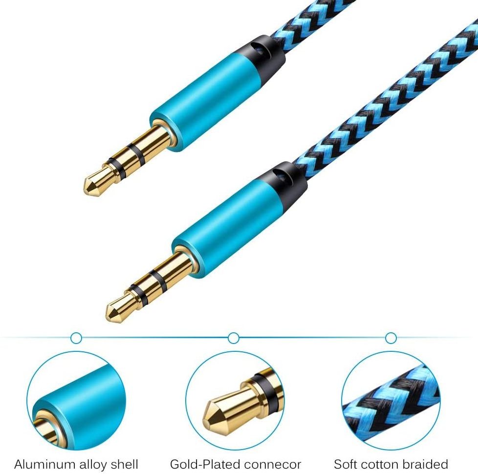 3.5mm Audio Jack To 3.5mm Audio Jack Cable Headset Adapter Nylon Braided Male To Male 3.5mm Aux Cable