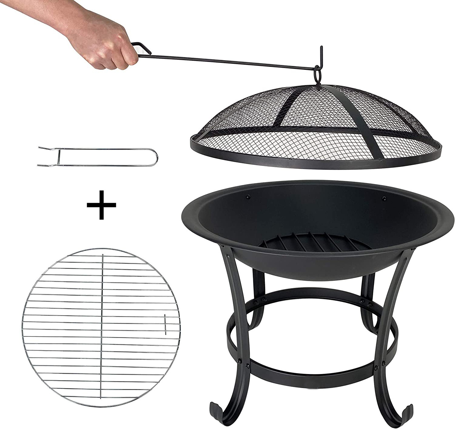 FireBeauty Fire Pit BBQ Grill Pit Bowl with Mesh Spark Screen Cover,Poker