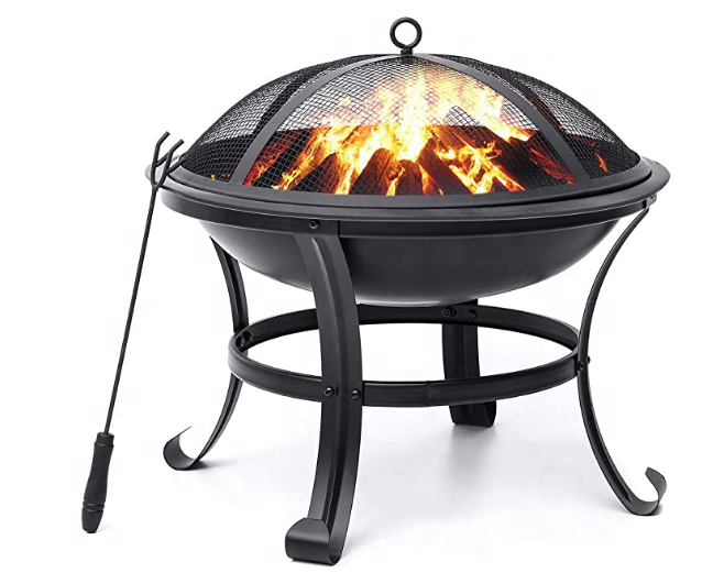 FireBeauty Fire Pit BBQ Grill Pit Bowl with Mesh Spark Screen Cover,Poker