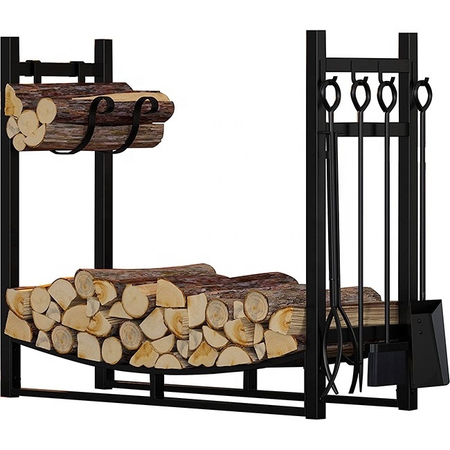 Metal Firewood Holder Fireplace Log Rack for Wood Storage  Log Holder Include 4 Tools for indoor outdoor