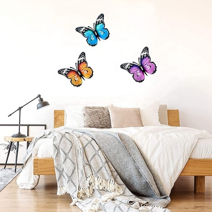 3 PCS Large Metal Butterfly Wall Hanging Garden Ornaments Outdoor Iron Wall Art Big Butterfly Decorations for Outside  Fences Ya