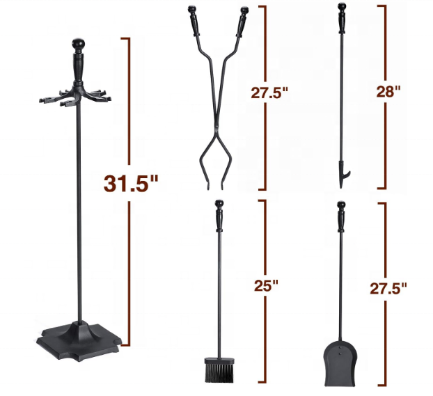 Fireplace Tools Set 5 Pieces  Heavy Duty Cast Iron Fire Place Tool Set for Indoor Fireplace and Outdoor Fire Pit