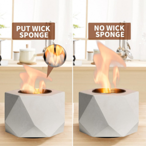 Concrete Tabletop Fire Pit Indoor Outdoor Decor Portable Rubbing Alcohol Burner Smores Maker for Patio Balcony with Extinguisher