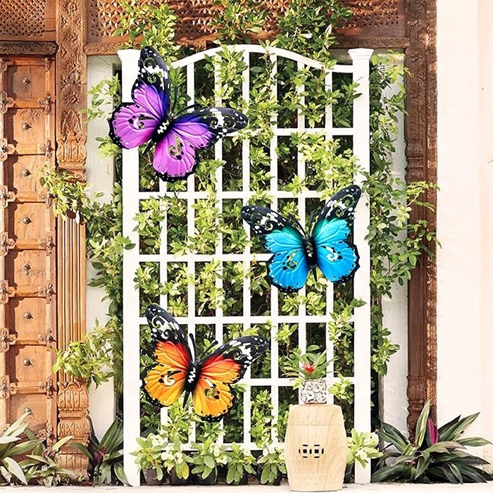 3 PCS Large Metal Butterfly Wall Hanging Garden Ornaments Outdoor Iron Wall Art Big Butterfly Decorations for Outside  Fences Ya