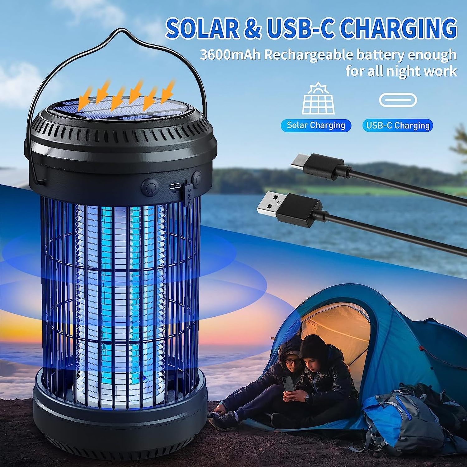 Electric Shockusb mini mosquito uv light bug zapper Lamp Camping Fan and solar bug mosquito zapper solar outdoor light