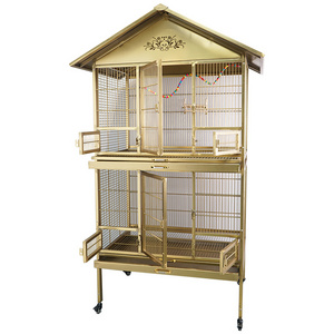 gold so Large Parrot Cage Metal Steel Strong Bird Playing Top Parrot Lovebird Breeding Stand Big Cage For Sale Birds