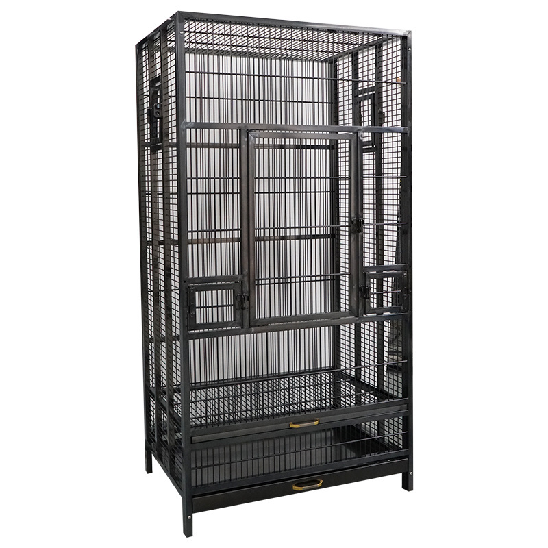 2024 big size flight heart shaped powder coated black metal carry breeding cages large wire pet parrot bird cage