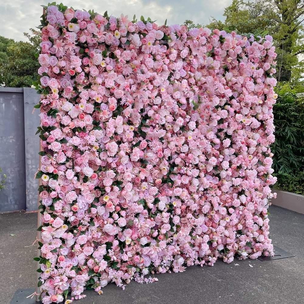 Oem 8*8ft Cloth 2 Piece 3D 5D Roll Up Flower Wall Backdrop Wedding Rose Backdrop Fabric Floral Wall Panel WED White Flower Wall