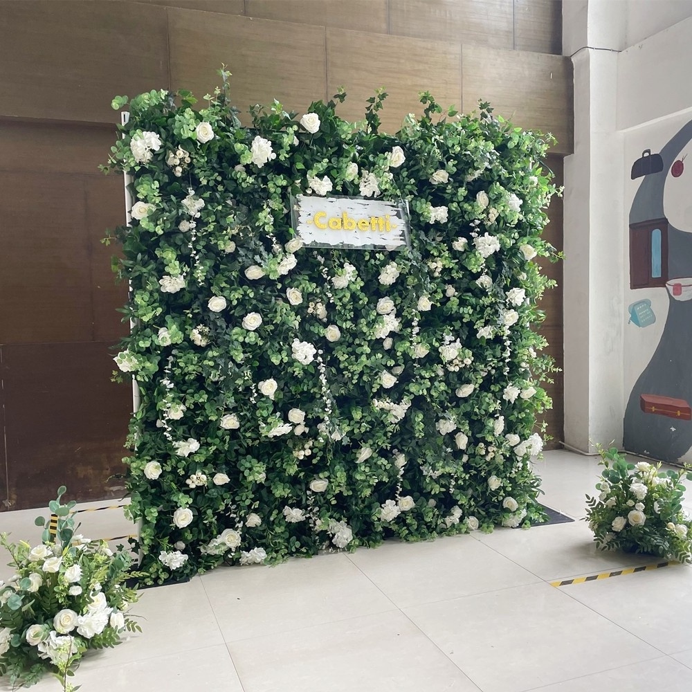 Custom Flowerwall 5d 3d White Roll Up Cloth Flower Wall Backdrop 8ft x 8ft Wedding Decor Artificial Greenny Flower Panels Flower