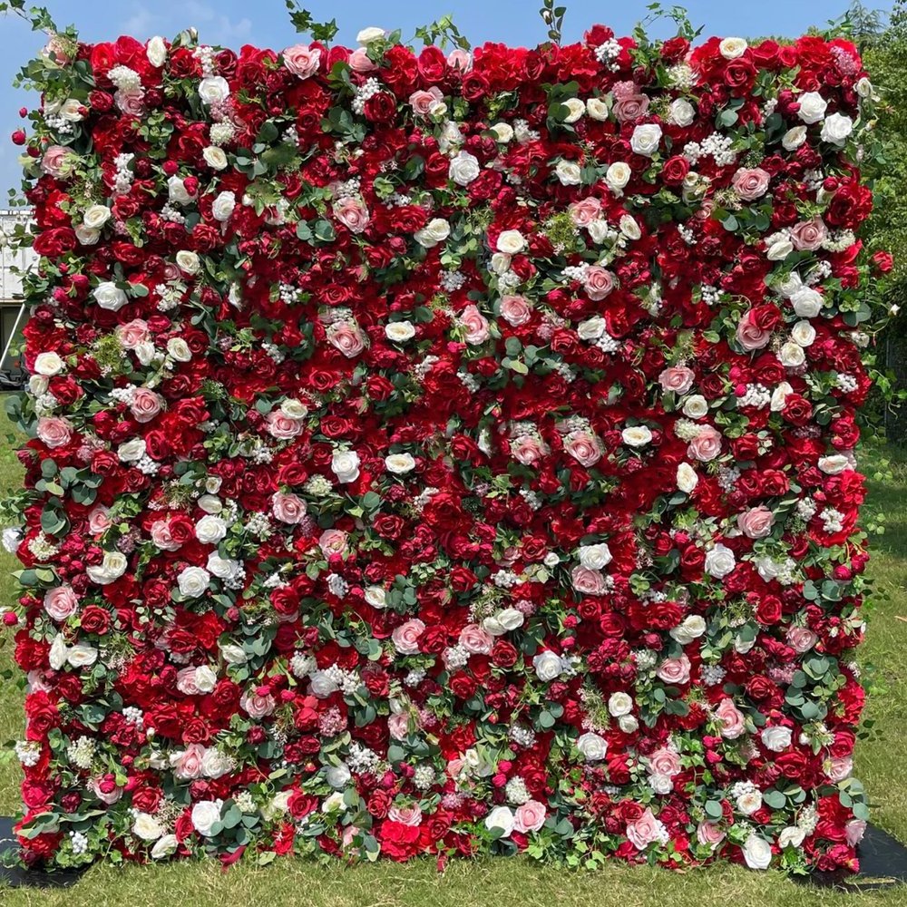 Custom Flowerwall 5d 3d White Roll Up Cloth Flower Wall Backdrop 8ft x 8ft Wedding Decor Artificial Greenny Flower Panels Flower