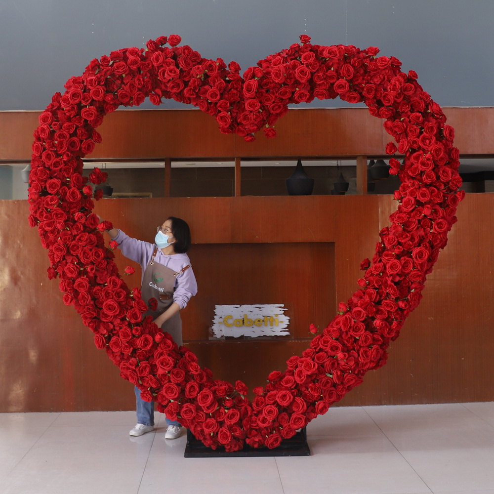 KCFA-129 Proposal Decoration Artificial White Flower Arch Rose Heart Shaped Stand Wedding Heart Arch Backdrop