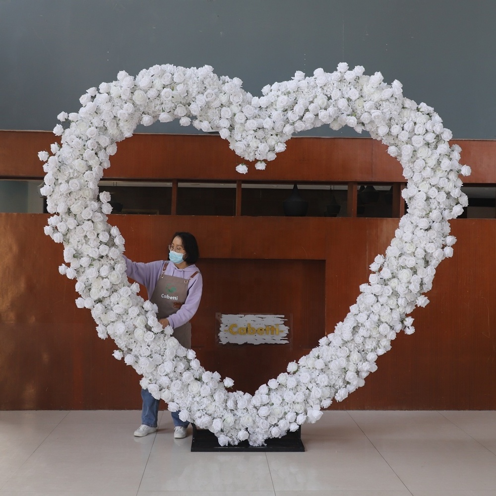 KCFA-129 Proposal Decoration Artificial White Flower Arch Rose Heart Shaped Stand Wedding Heart Arch Backdrop