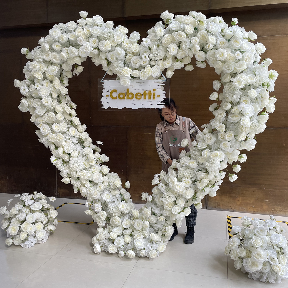 KCFA-129 Proposal Decoration Artificial White Flower Arch Rose Heart Shaped Stand Wedding Heart Arch Backdrop