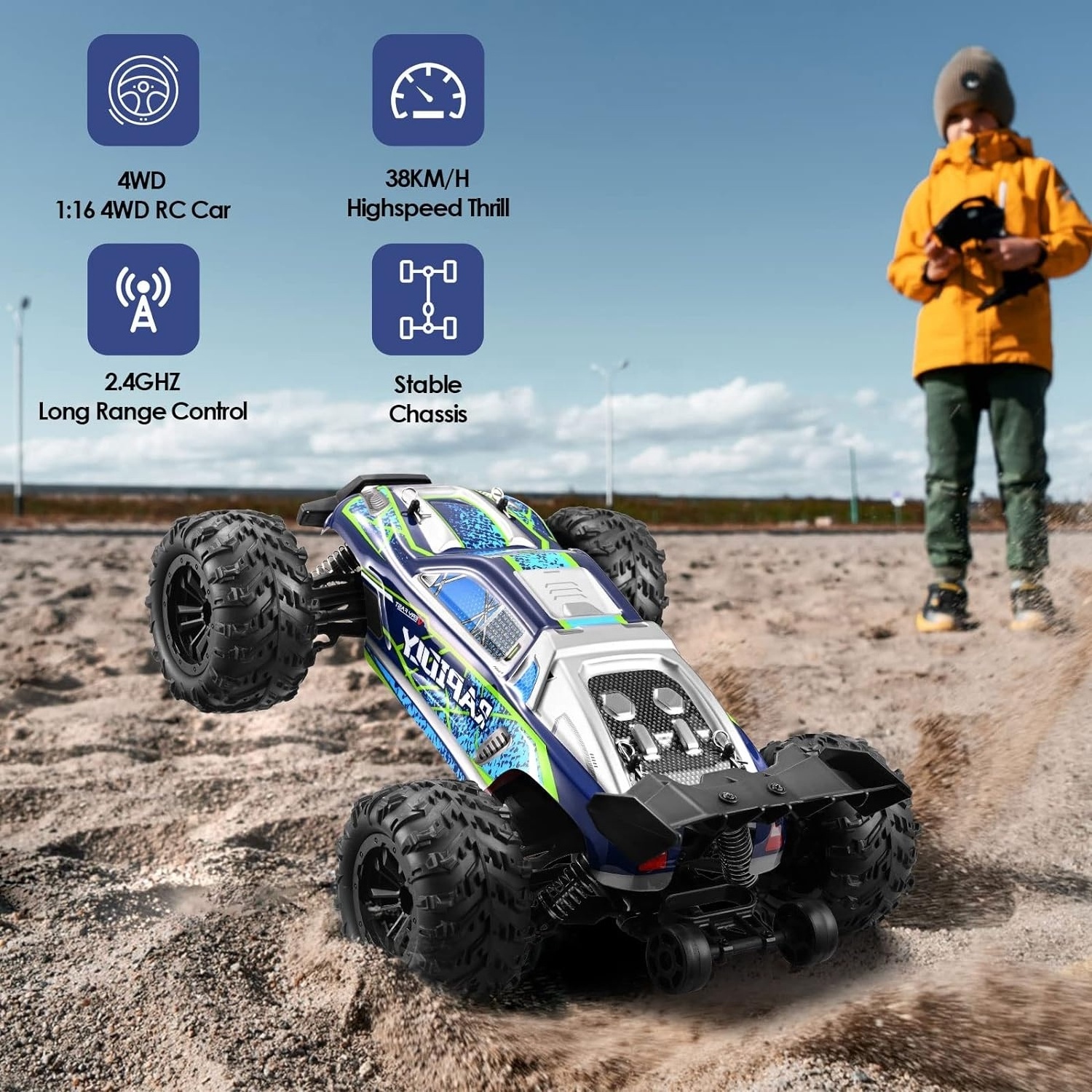 All Terrain 1:16 High Speed 2.4GHz 38km/h Remote Control rc cars 4WD  Off-Road  RTR Toy Two-Way Remote Control  Rc Trucks