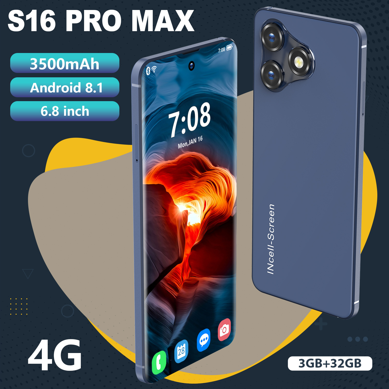 6.8 inch gaming cheap 4G smart phone Global version  mobile phones  face recognition dual SIM card  3GB+32GB android phone