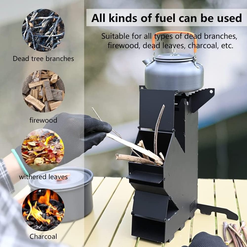 Factory ready to ship wholesale price fashion cookware portable wood stove fire camping rocket stove  for outdoor BBQ cooking