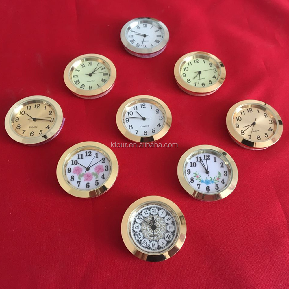 37mm watch insert clock head bezel inserts 1 1/2 inch gold and silver quartz mini clock insert with button cell