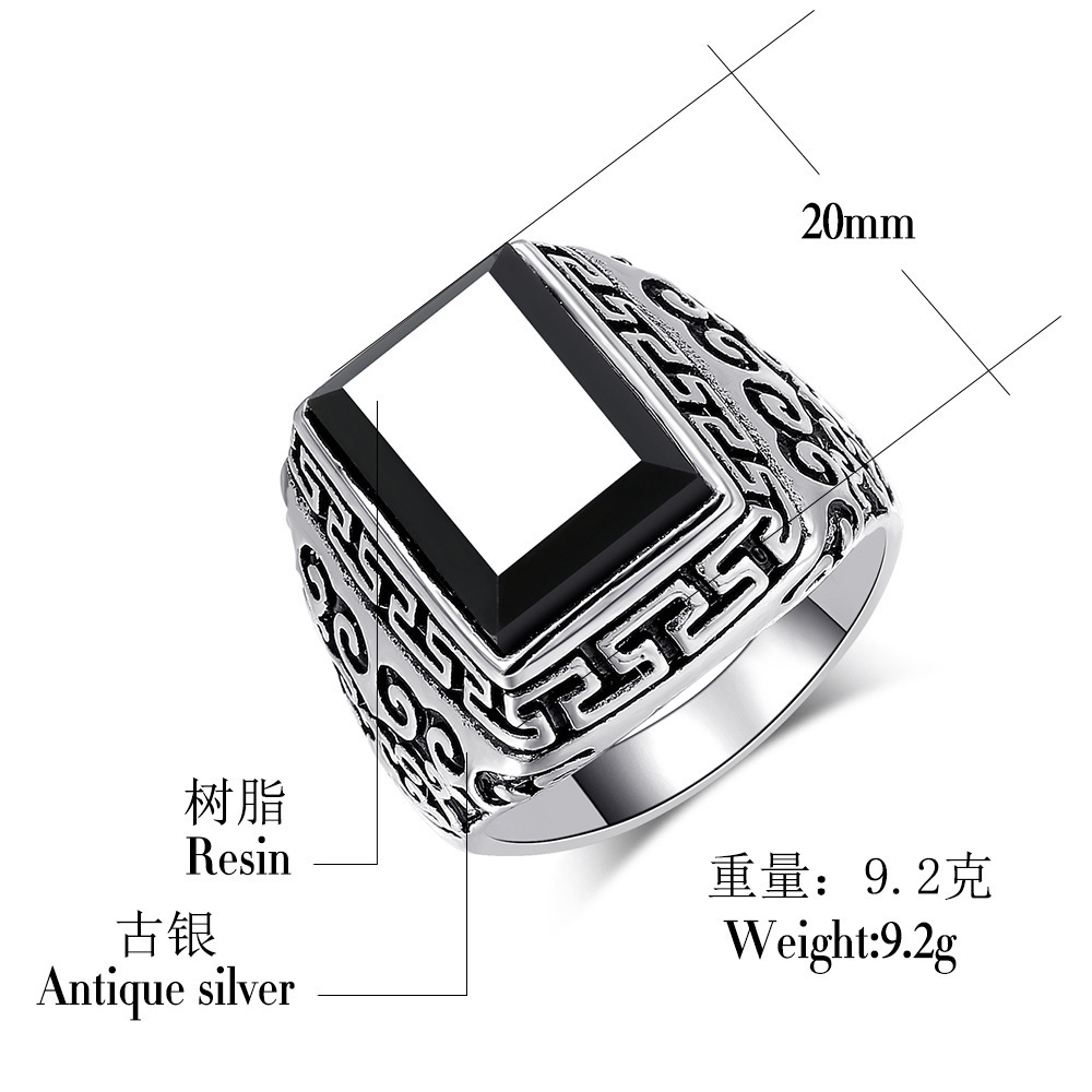 Silver Inlaid Crystal Resin Ring Shows Personality Trend Big Brand Wind Four Claw Gem Men Ring