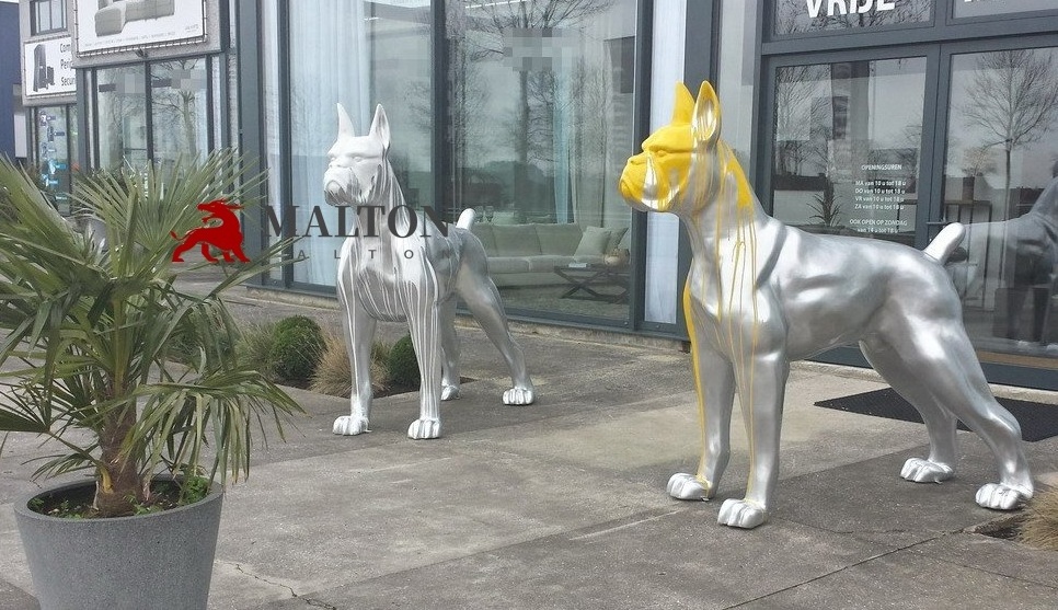 Custom OEM Chinese Factory Professinal Hand made Fiberglass Dog Boxer Sculpture For Decoration