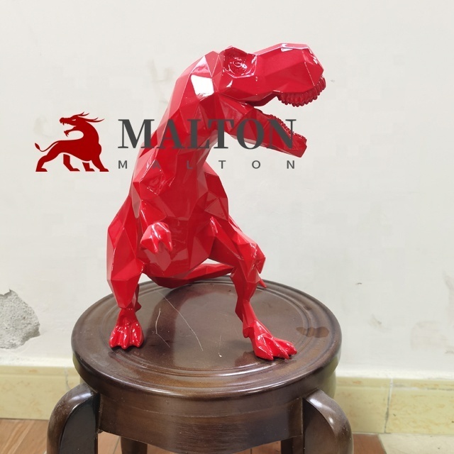 Home Decoration Fiberglass Geometric Painted Red Small Dinosaur Sculpture For Sale