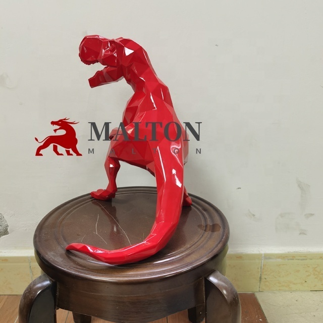 Home Decoration Fiberglass Geometric Painted Red Small Dinosaur Sculpture For Sale