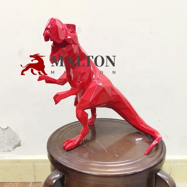 Home Decoration Fiberglass Geometric Painted Red Small Dinosaur Sculpture For Sale