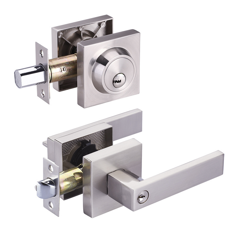 Heavy Duty Exterior square Door handle lock combo Square Deadbolt Entry Door Handle Set Lever Entrance combo locks