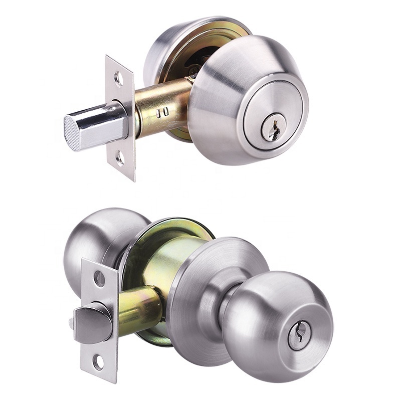 Hot sales Tubular knob lock with deadbolt lock key entry entrance home security satin stainless steel combo door lock set