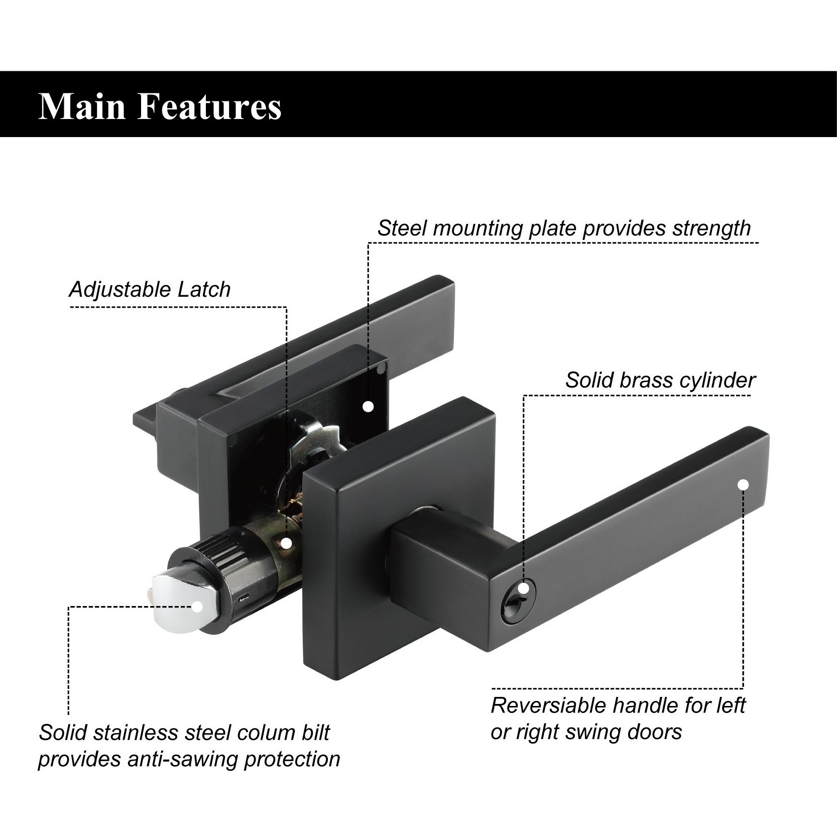 ORB Black /Satin nickel dummy lock closet square little room cabinet door lever handle dummy closet handle door lock set