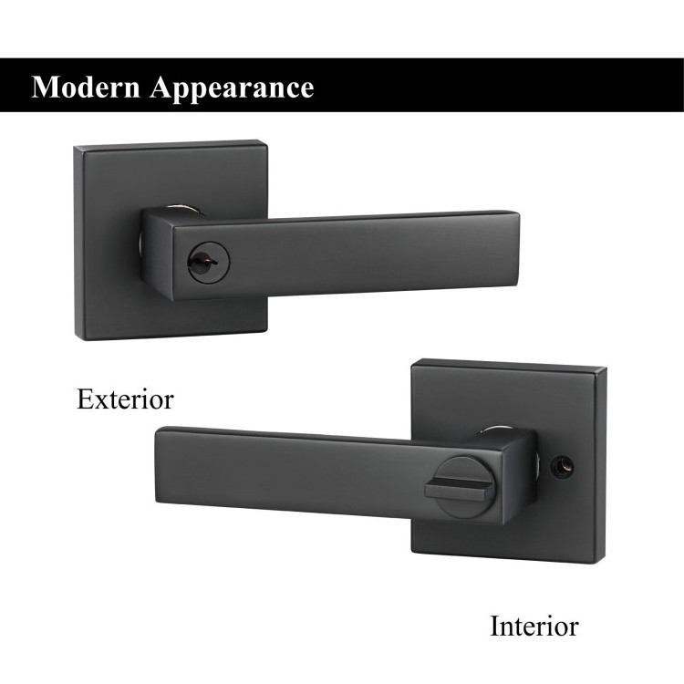 Modern Zinc Alloy Security Square 3 Tubular Lever Lock Entry Door Handle Lock Set Bedroom Bathroom Door Lock with Key