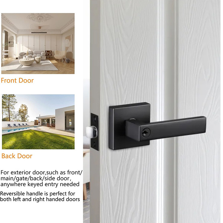 Door Handles Black, Privacy Door Lever Bed and Bath Leverset Lockset, Left or Right Handing, Matte Black Finish