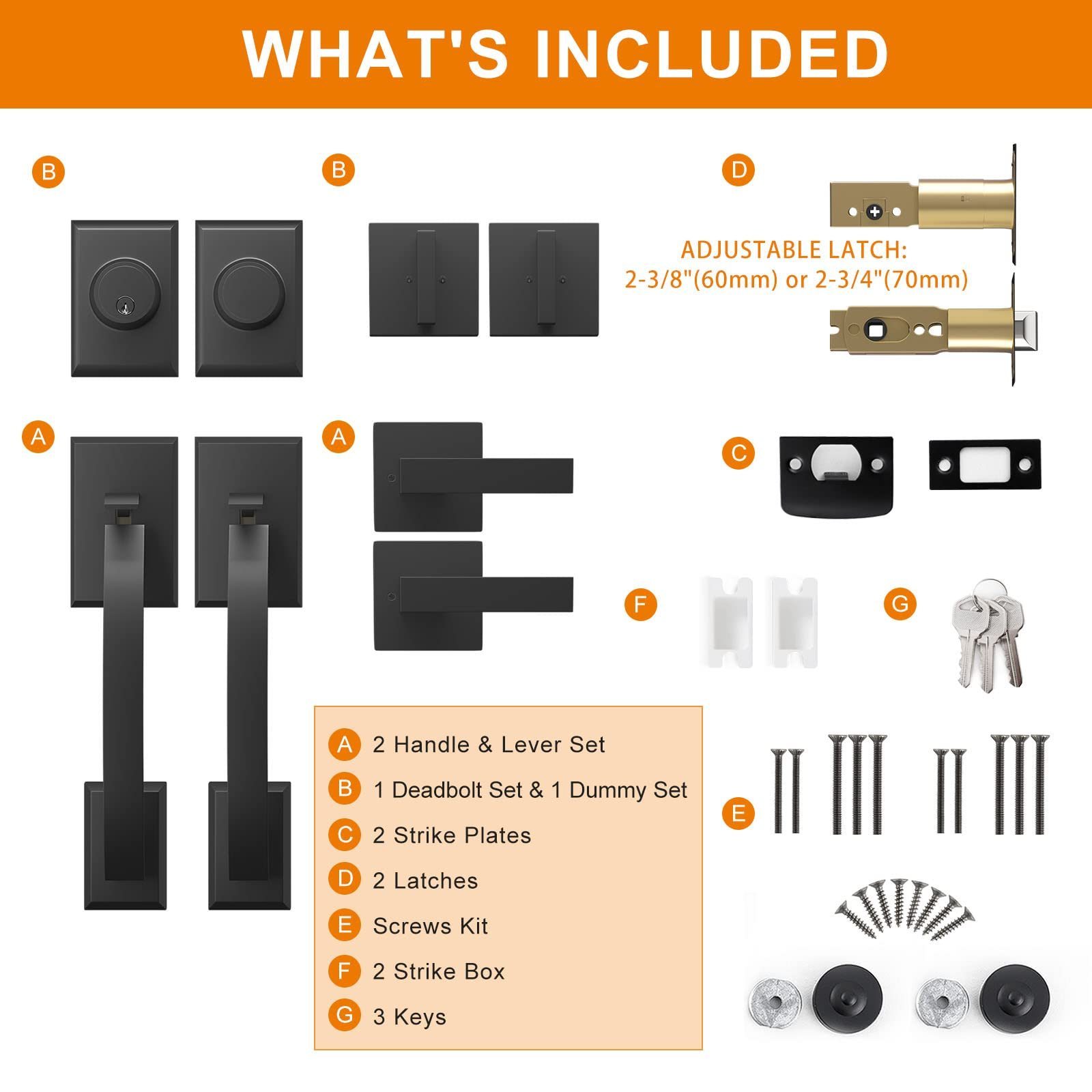 Single Cylinder HandleSet (for Entrance and Front Door) Reversible for Right and Left Handed deadbolt Handle Set